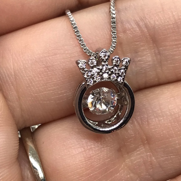 Sterling Silver 925 CZ Crown Necklace - Picture 4 of 6